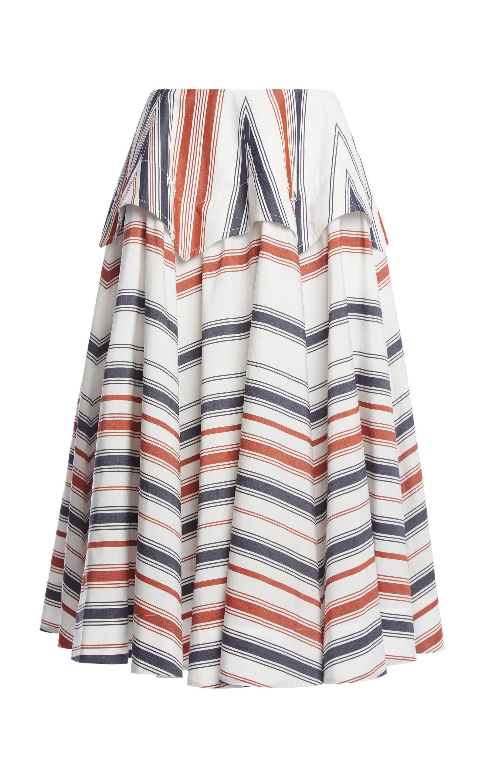 Drop-waist Cotton-linen Midi Skirt In Stripe Product Image