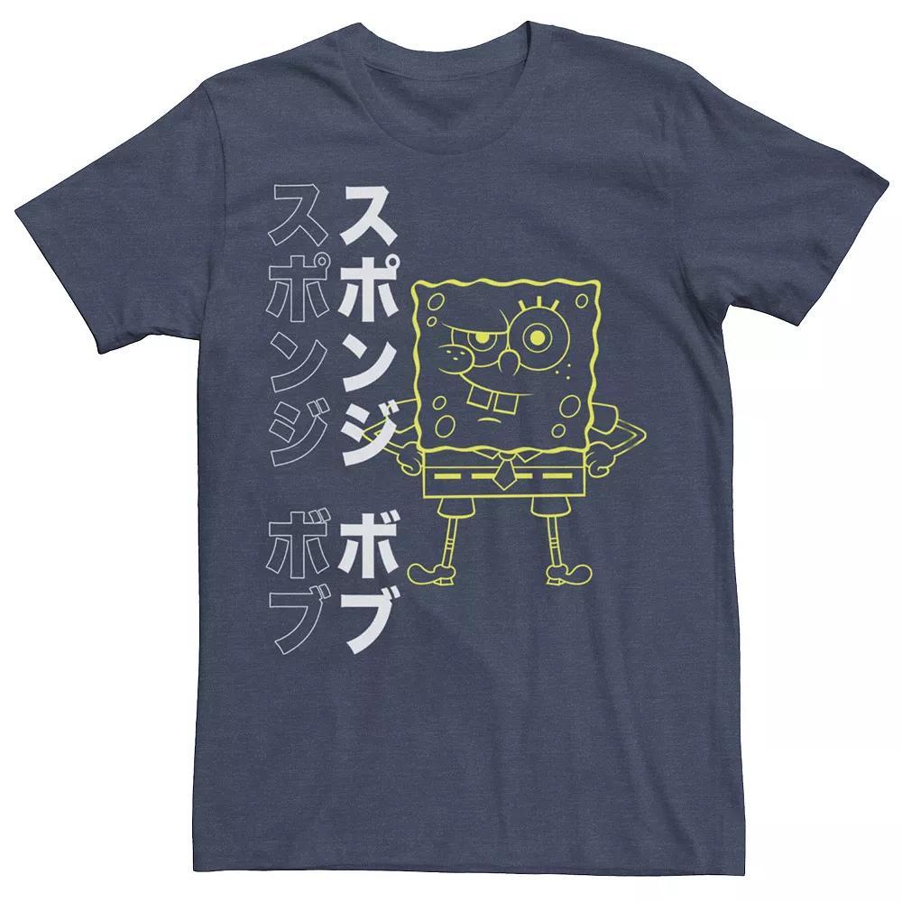 Men's SpongeBob SquarePants Japanese Text Graphic Tee, Size: XL, Navy Grey Product Image