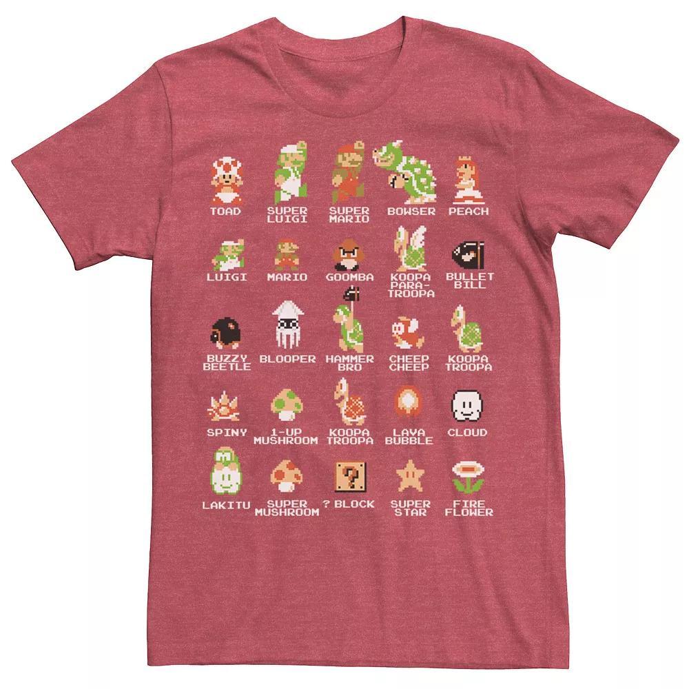 Men's Nintendo Super Mario 8-bit Pixel Icons List Vintage Graphic Tee,  Product Image