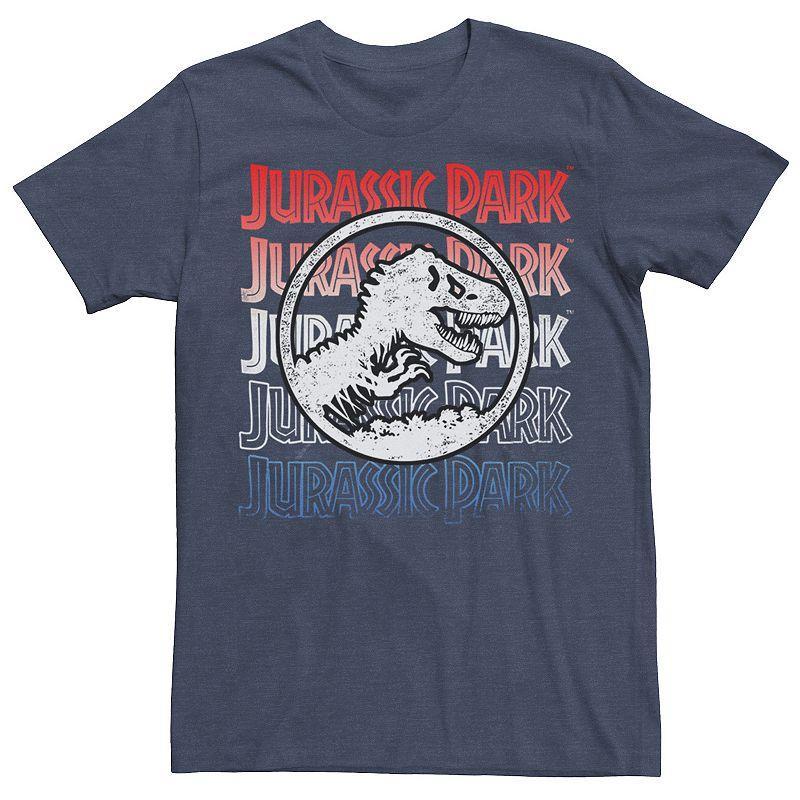 Men's Jurassic Park Red White And Blue Title Graphic Tee, Size: XL, Navy Grey Product Image