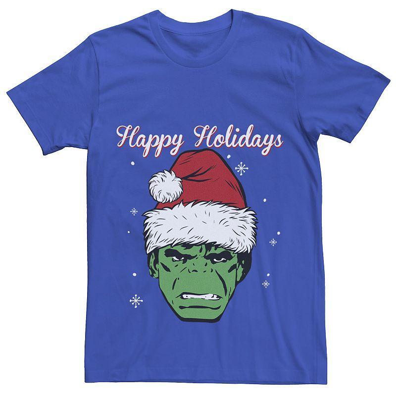 Men's Marvel Hulk Santa Hat Happy Holidays Portrait Christmas Graphic Tee,  Product Image