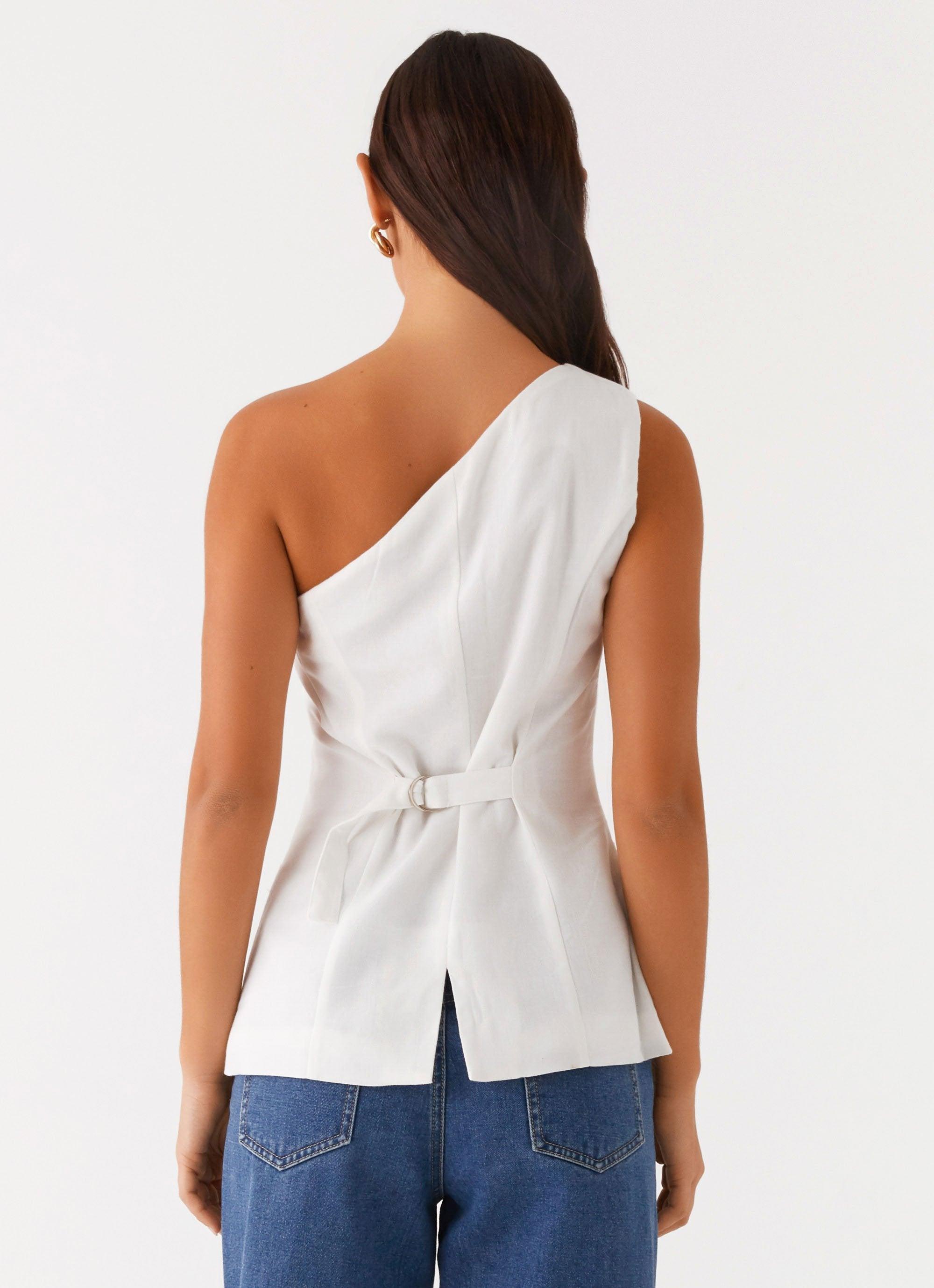 Jordy Linen Pocket Vest - White Product Image