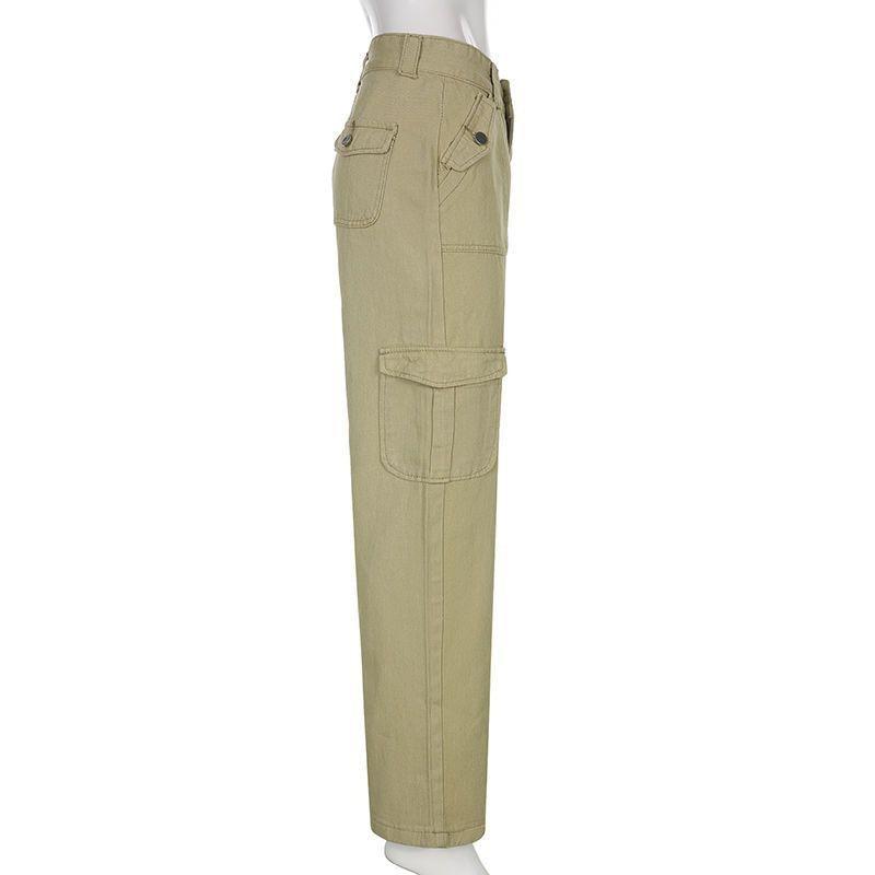 Low Waist Plain Pocket Detail Wide Leg Jeans Product Image