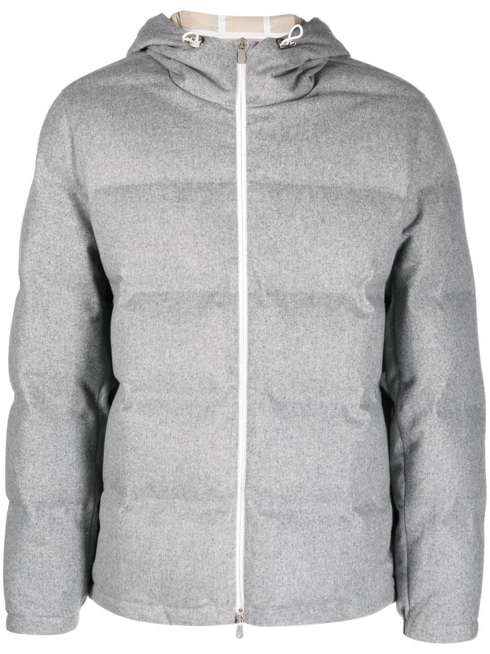 Quilted Cotton Hooded Down Jacket In Gray Product Image