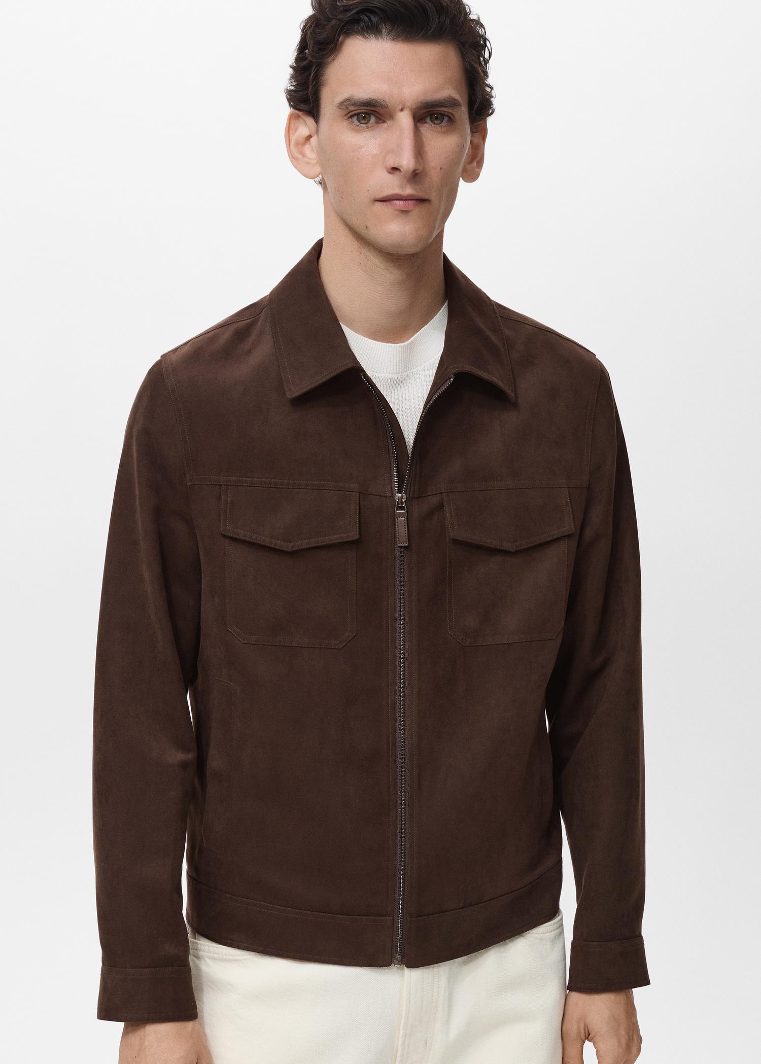Suede-effect jacket with zip - Men | MANGO USA Product Image
