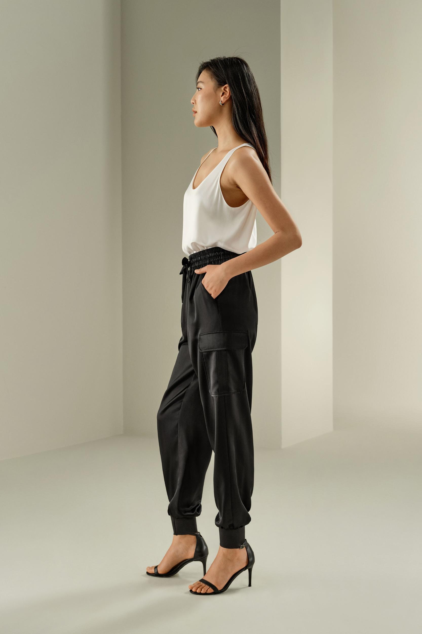 LILYSILK Silk Pants Women Black Sandwashed Silk Wrinkle-Resistant Comfort-Meets-Style Mid-Rise Stretchable Trouser Legs for Holiday 12 Product Image