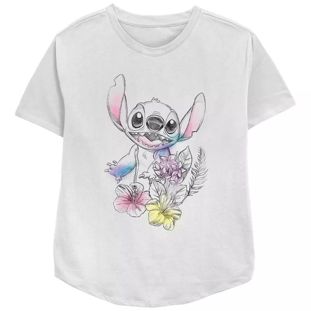 Disney's Lilo & Stitch Women's Floral Sketch Graphic Tee, Size: XL, White Product Image