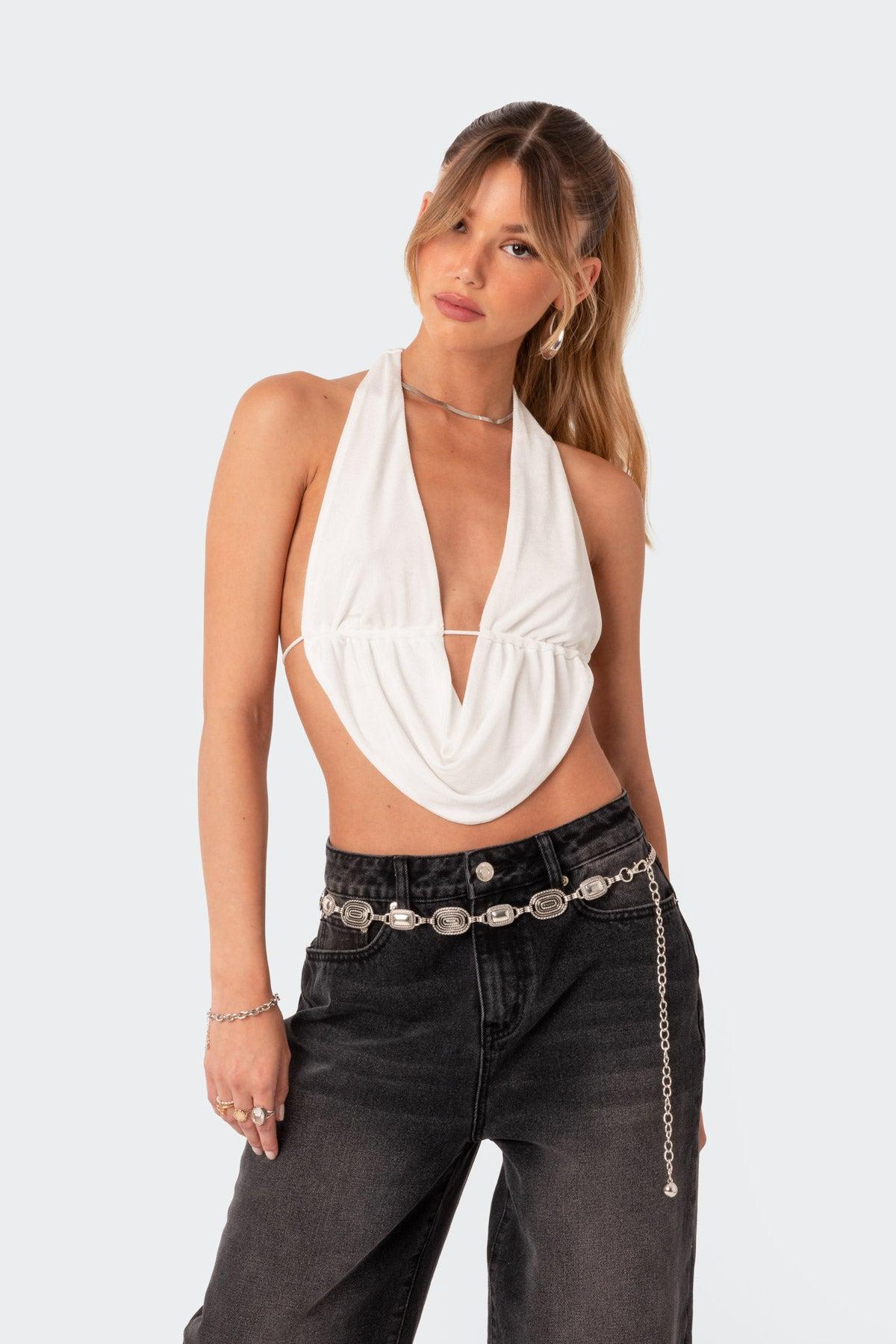 Scoop Neck Open Back Crop Top Product Image