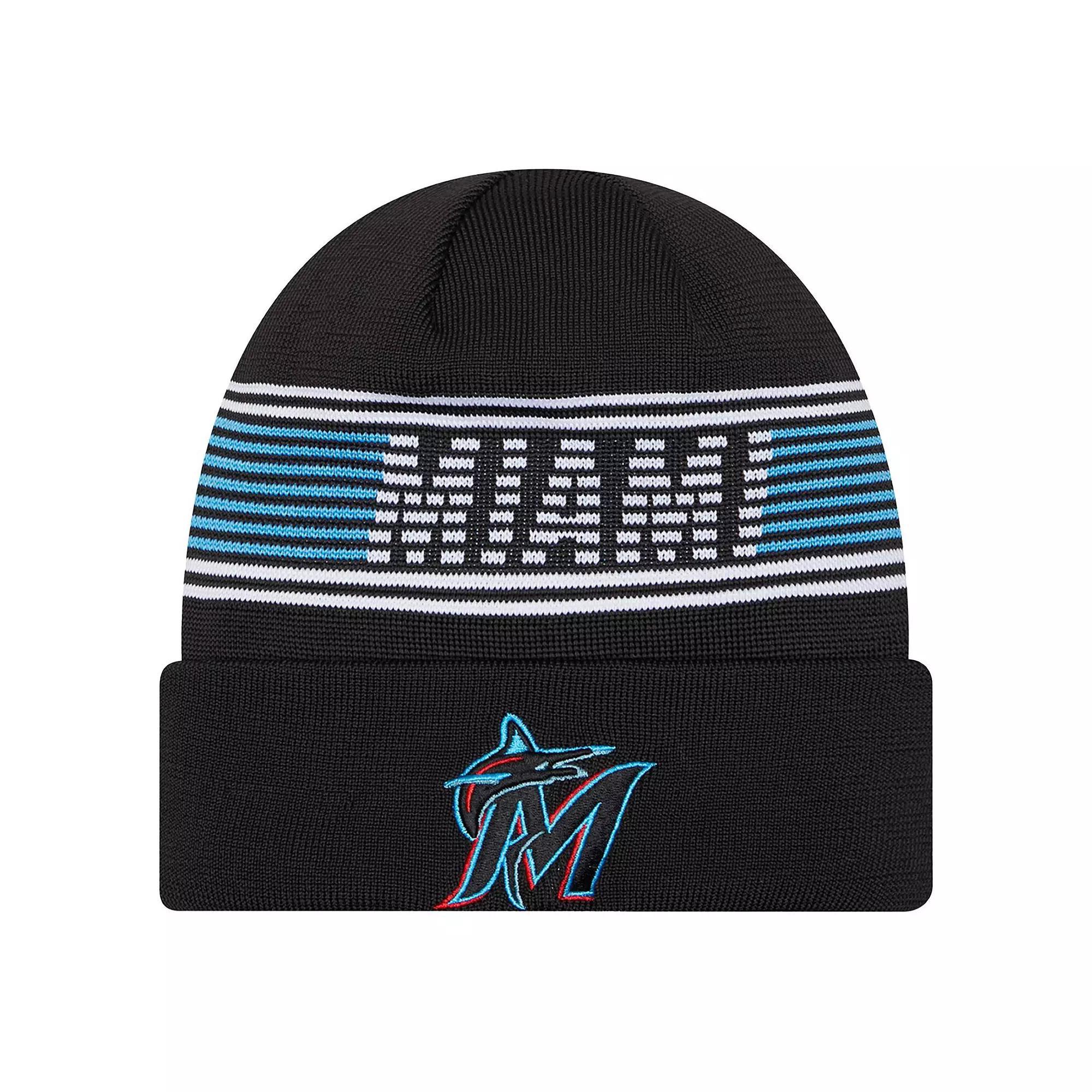 Men's New Era Black Miami Marlins Authentic Collection Cuffed Knit Hat Product Image