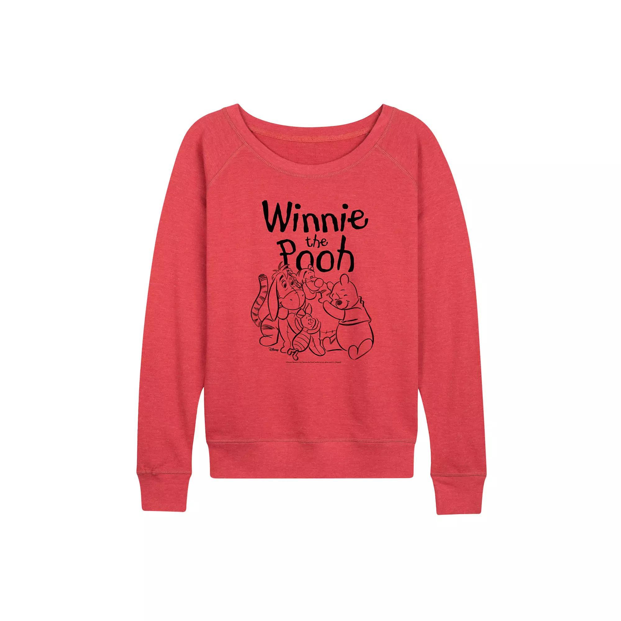 Disney's Winnie the Pooh Women's Sketched Group French Terry Long Sleeve Tee, Girl's,  Product Image