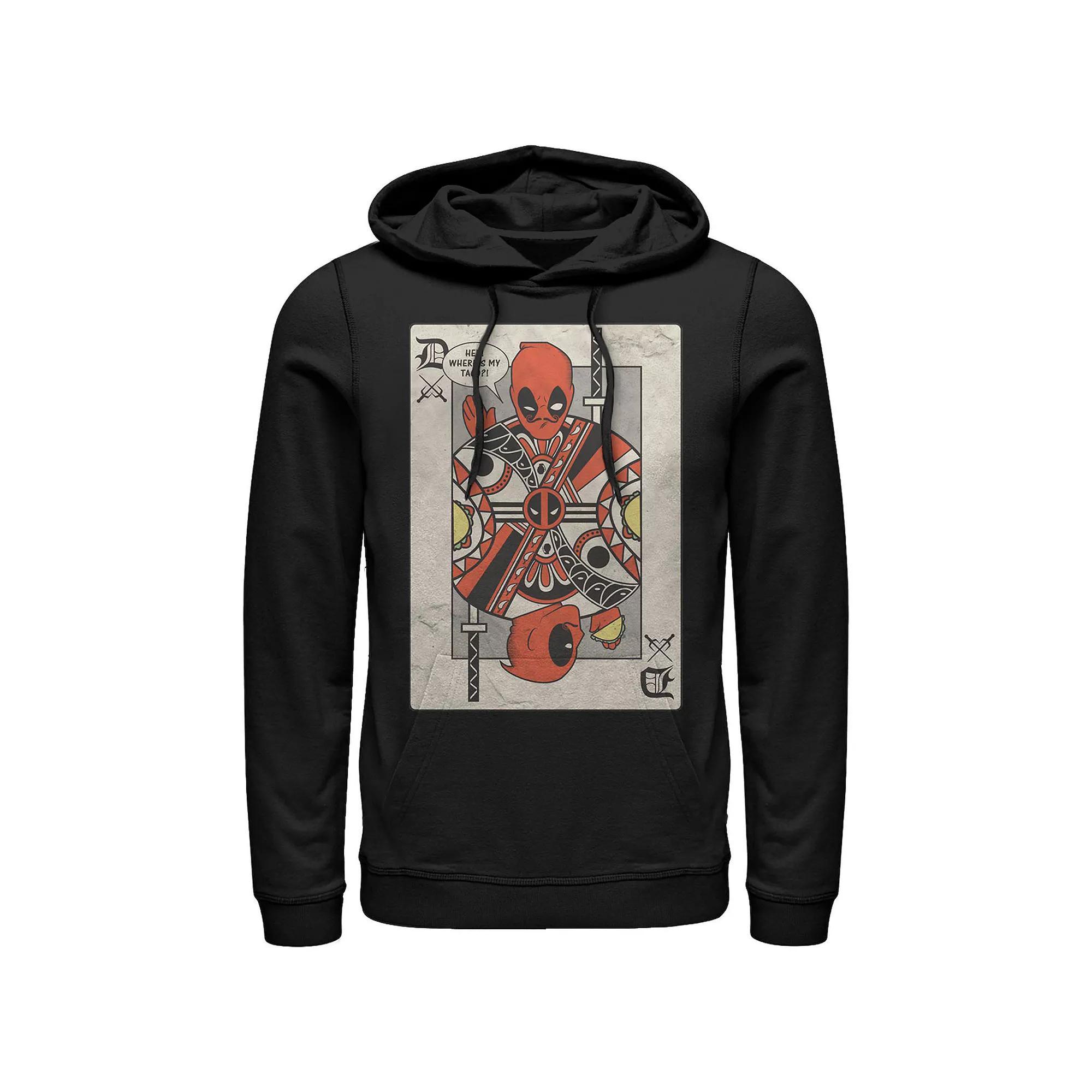 Men's Marvel Deadpool Playing Card Graphic Hoodie, Size: Large, Black Product Image
