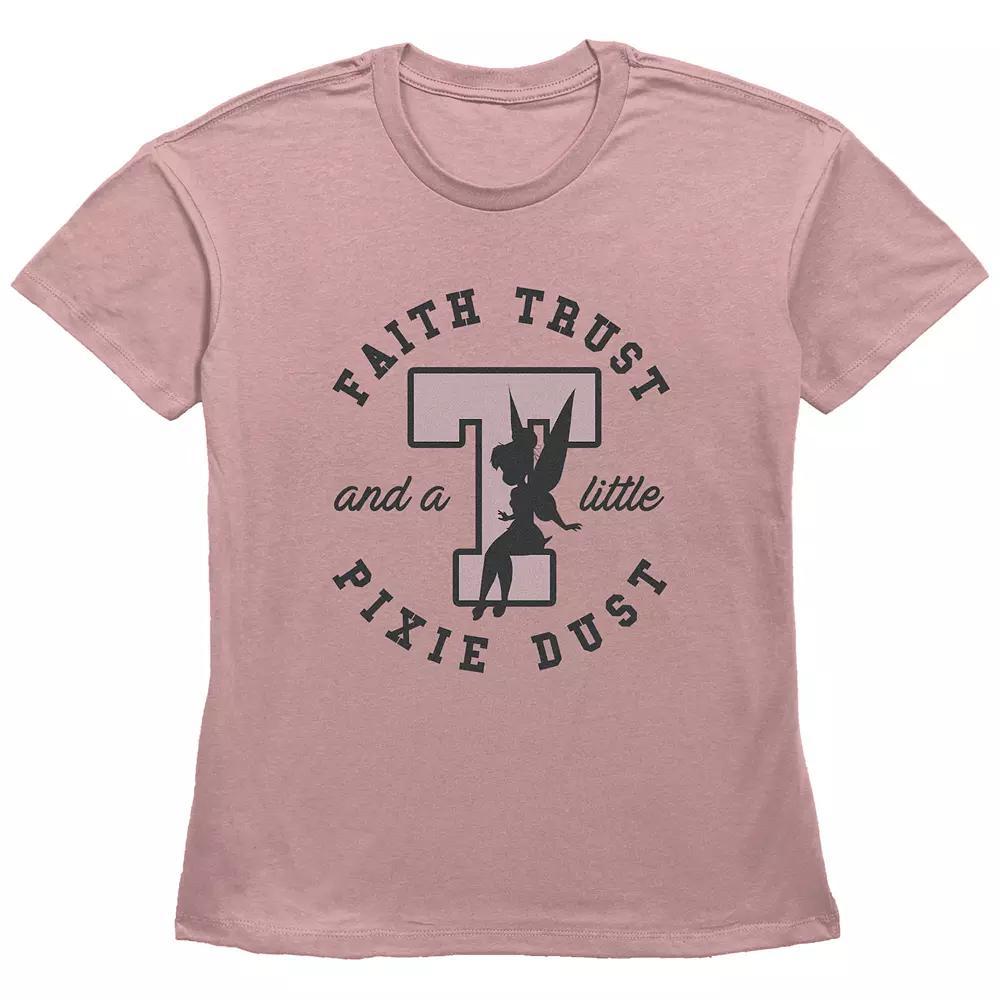 Disney's Tinker Bell Faith Trust And A Little Pixie Dust Stamp Basic Fit Women's Graphic Tee, Girl's, Size: Large, Desert Pink Product Image