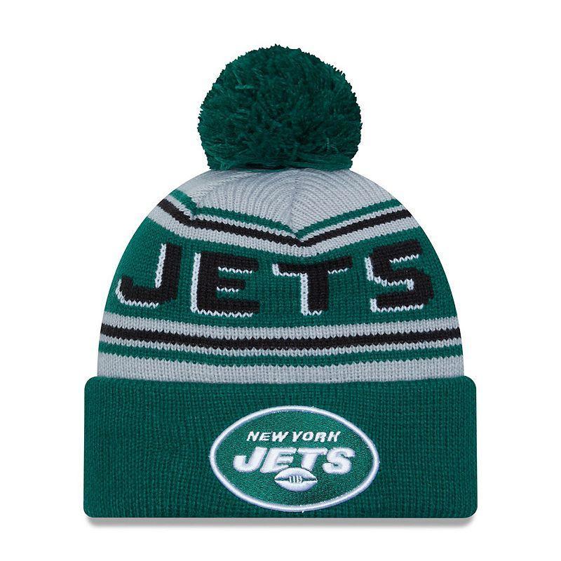 Mens New Era New York Jets Main Cuffed Knit Hat with Pom Product Image