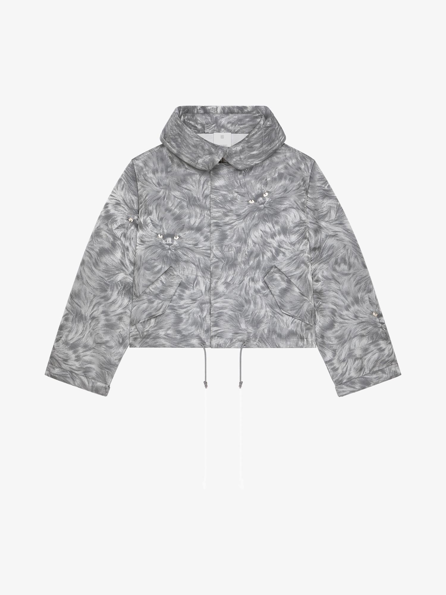 Short parka in cat jacquard Product Image