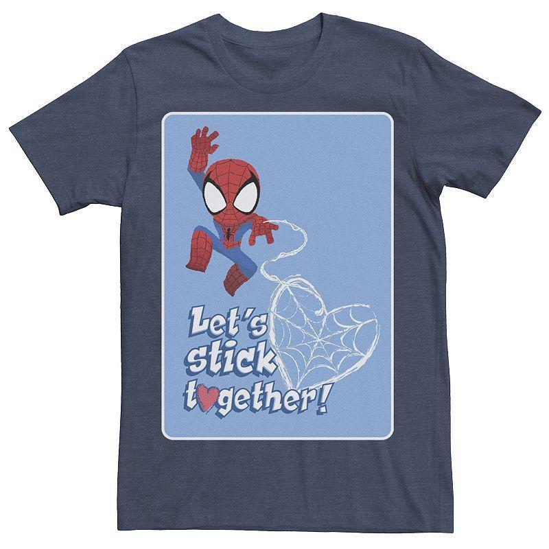 Men's Marvel Spider-Man Let's Stick Together Valentine Card Tee, Size: XL, Navy Grey Product Image