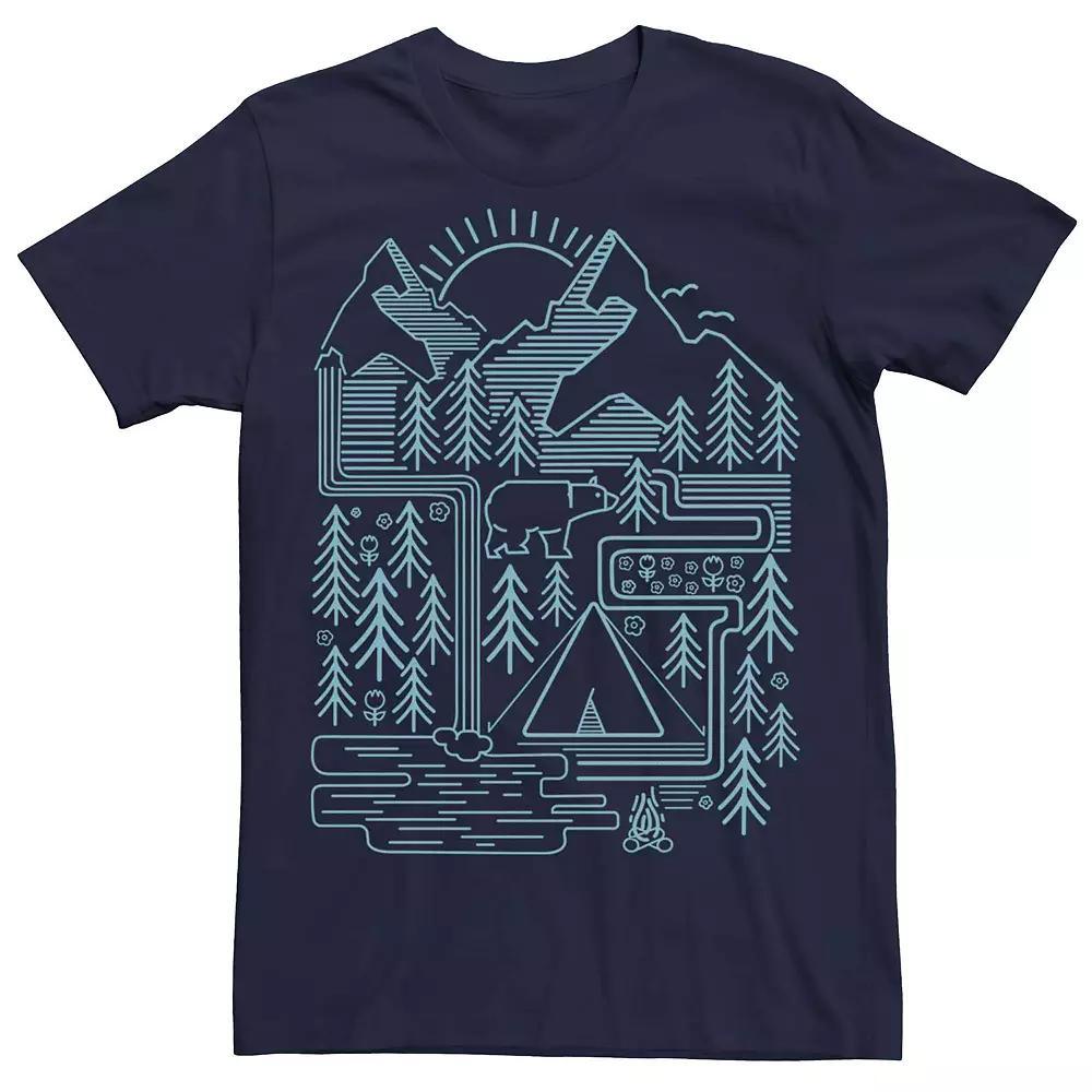 Men's Geometric Line Art Bear Graphic Tee, Size: Small, Blue Product Image