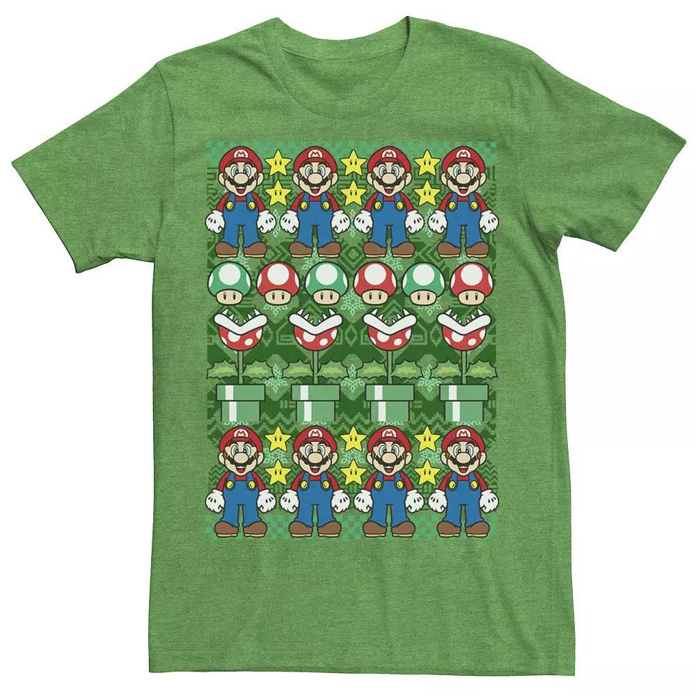 Men's Nintendo Super Mario Character Stack Ugly Christmas Sweater Style Tee,  Product Image