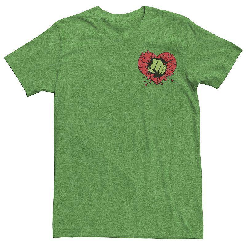 Mens Marvel Hulk Heart Smash Left Chest Valentine Tee Kelly Grey Product Image