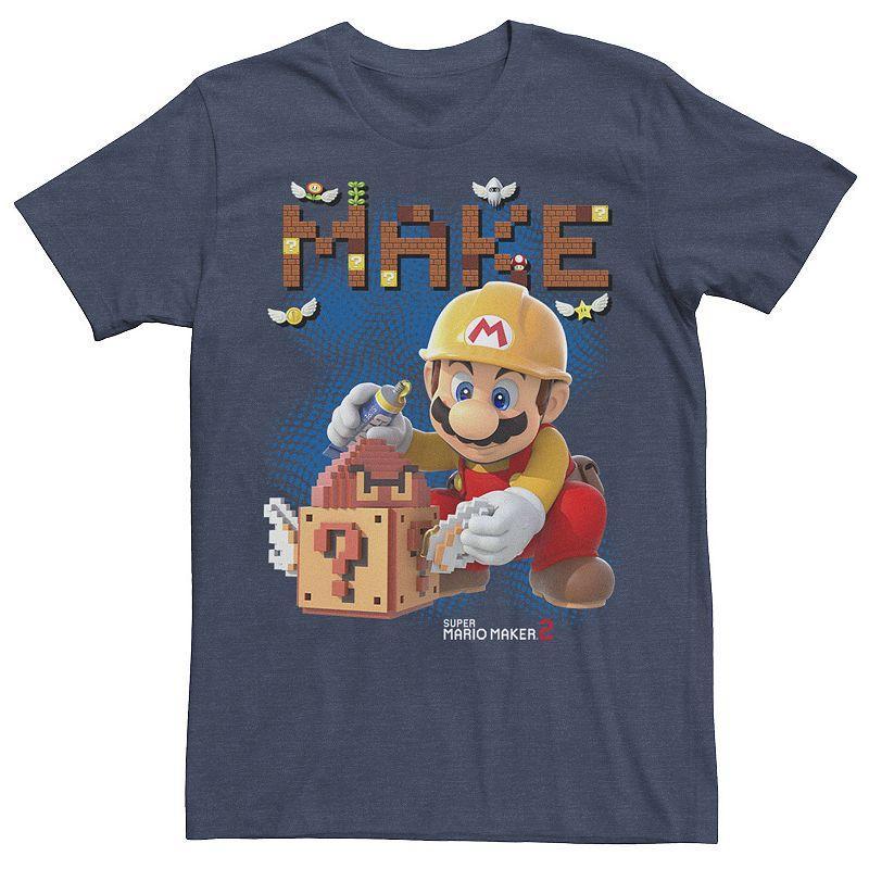 Men's Super Mario Maker 2 Block Tee, Size: Medium, Navy Grey Product Image