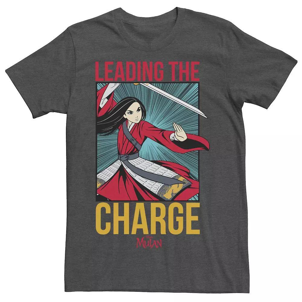 Disneys Mulan Live Action Leading The Charge Comic Portrait Mens Tee Grey Heather Product Image