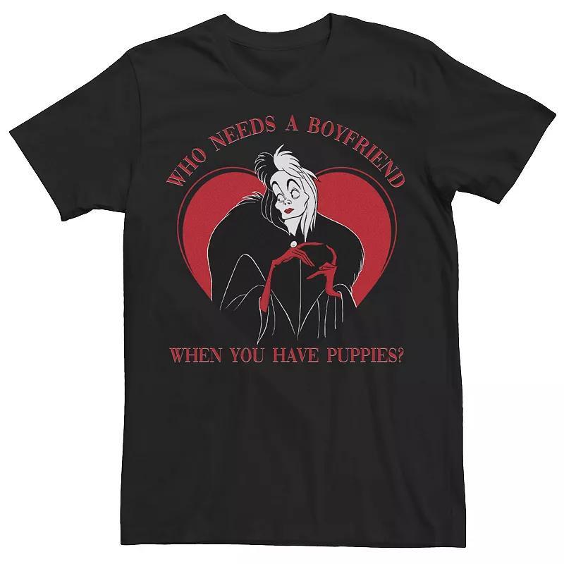 Disney's 101 Dalmatians Cruella De Vil Men's Valentines Who Needs A Boyfriend Tee, Size: Medium, Black Product Image