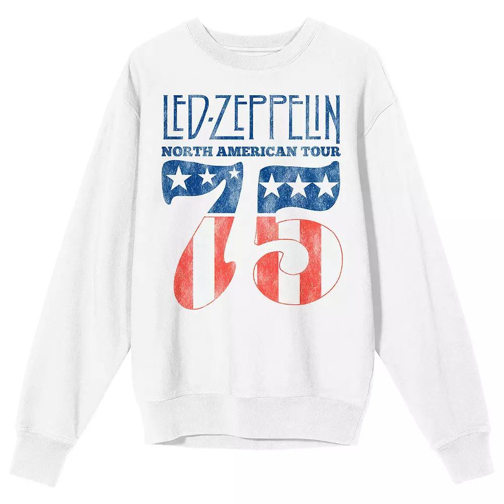 Men's Led Zeppelin North American Tour 1975 Long Sleeve Graphic Tee, Size: Medium, White Product Image