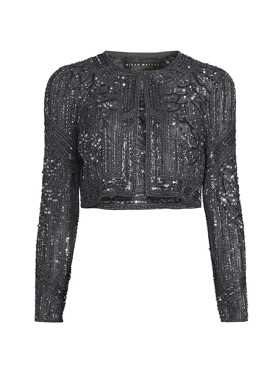 Womens Sequin- & Bead-Embellished Crop Jacket Product Image