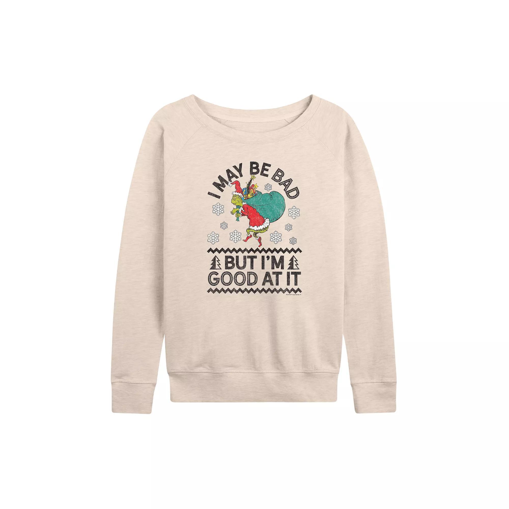 Women's Dr. Seuss The Grinch Good At It French Terry Long Sleeve Tee, Girl's,  Product Image