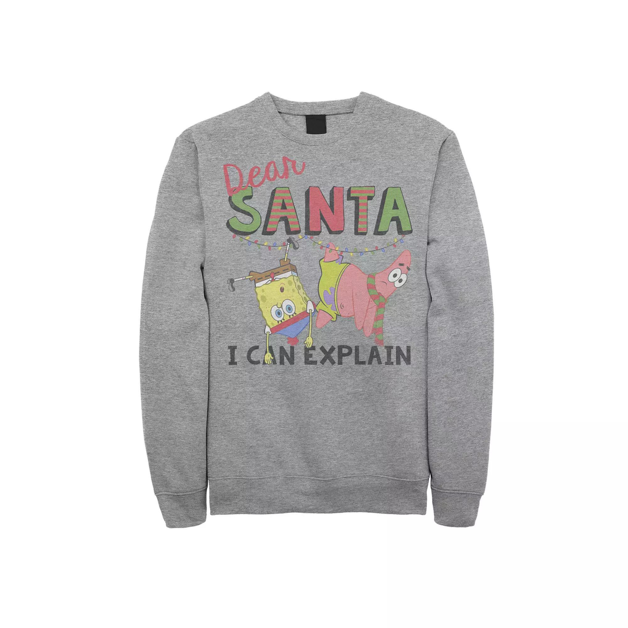 Men's Nickelodeon SpongeBob SquarePants Santa I Can Explain Sweatshirt, Size: XXL, Athletic Grey Product Image