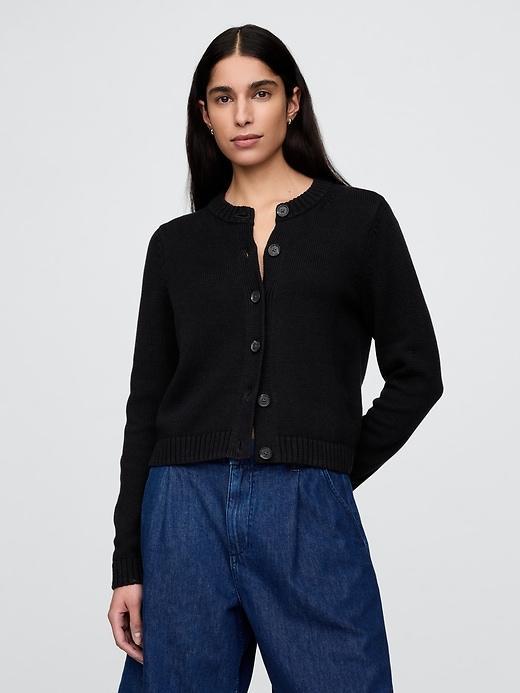 100% Cotton Crewneck Cardigan Product Image