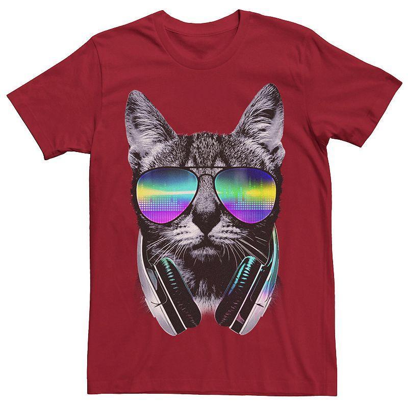 Mens Music Lover Cat Headphones Sunglasses Graphic Tee Product Image