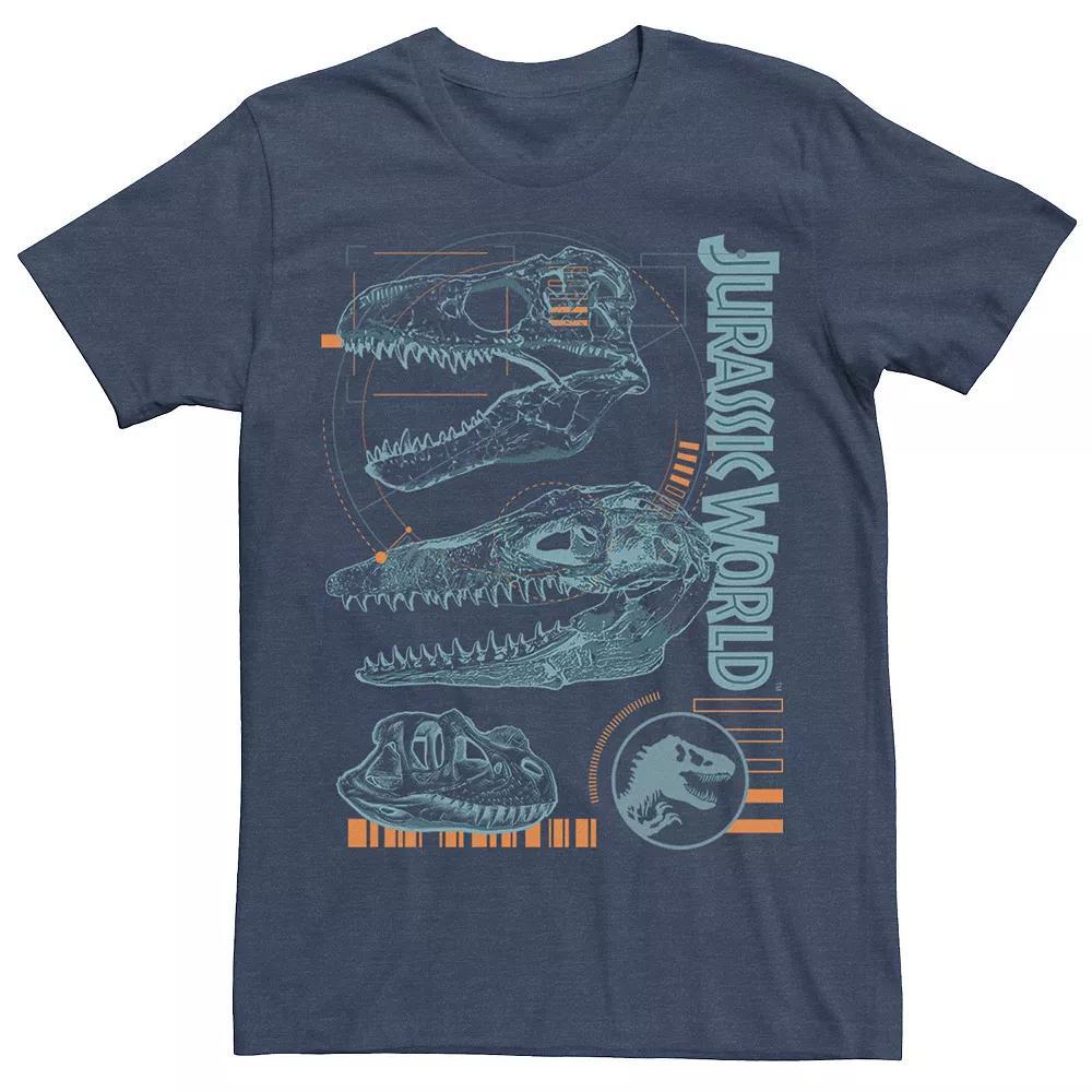 Men's Jurassic World Two Dinosaur Skull Schematic Tee, Size: Medium, Navy Grey Product Image