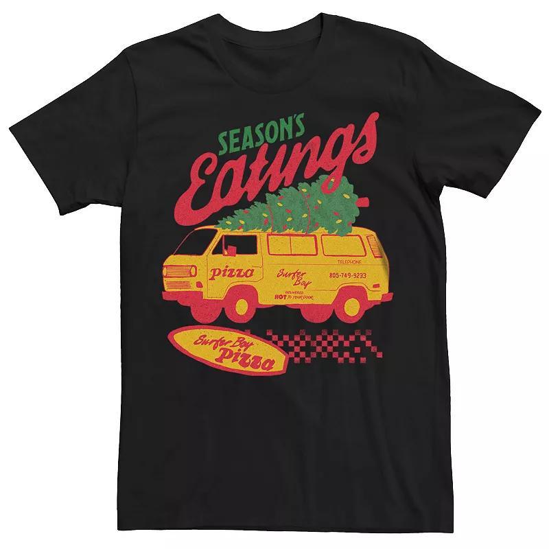 Men's Stranger Things Surfer Boy Pizza Season's Greetings Graphic Tee, Size: XL, Black Product Image