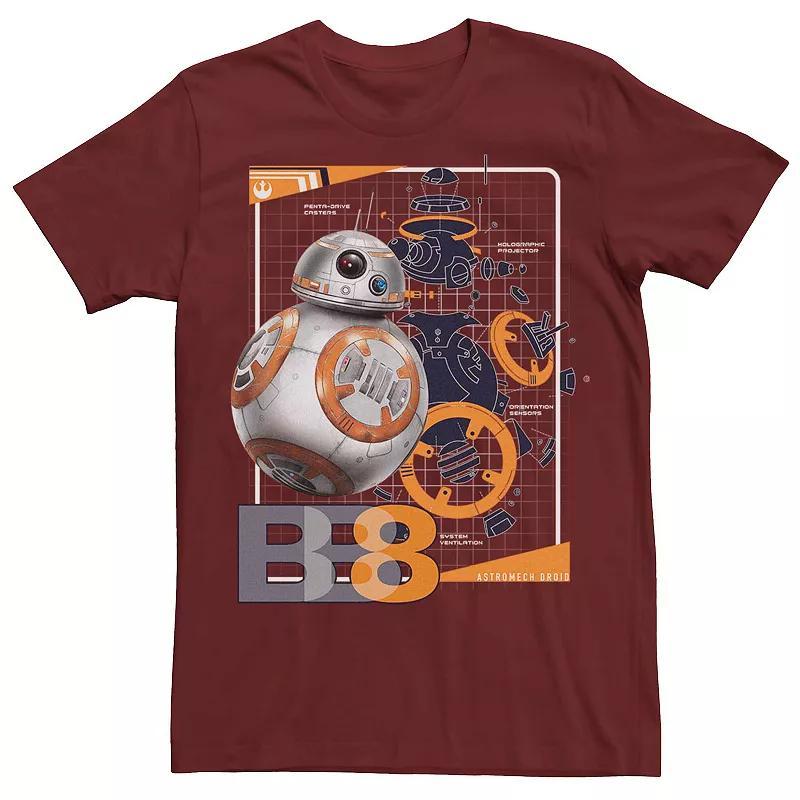 Men's Star Wars BB-8 Schematic Tee, Size: Large, Red Product Image