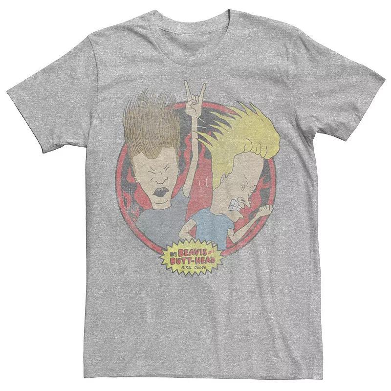 Men's Beavis and Butthead Rock N' Roll Circle Portrait Tee, Size: XL, Athletic Grey Product Image