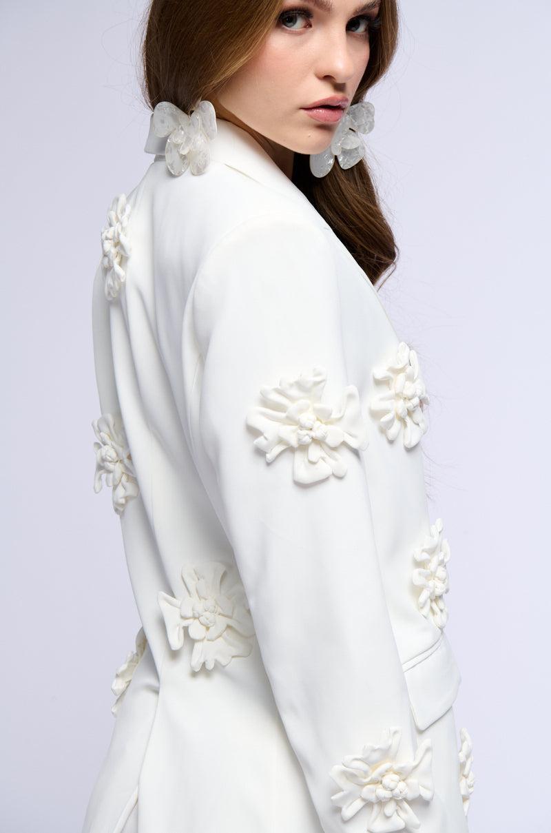 RUMI MONOCHROME FLORAL BLAZER IN WHITE Product Image