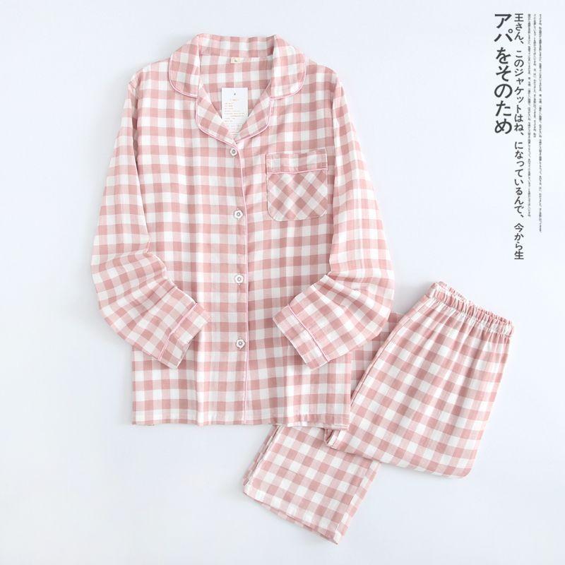 Loungewear Set : Long-Sleeve Plaid Top + Pants Product Image