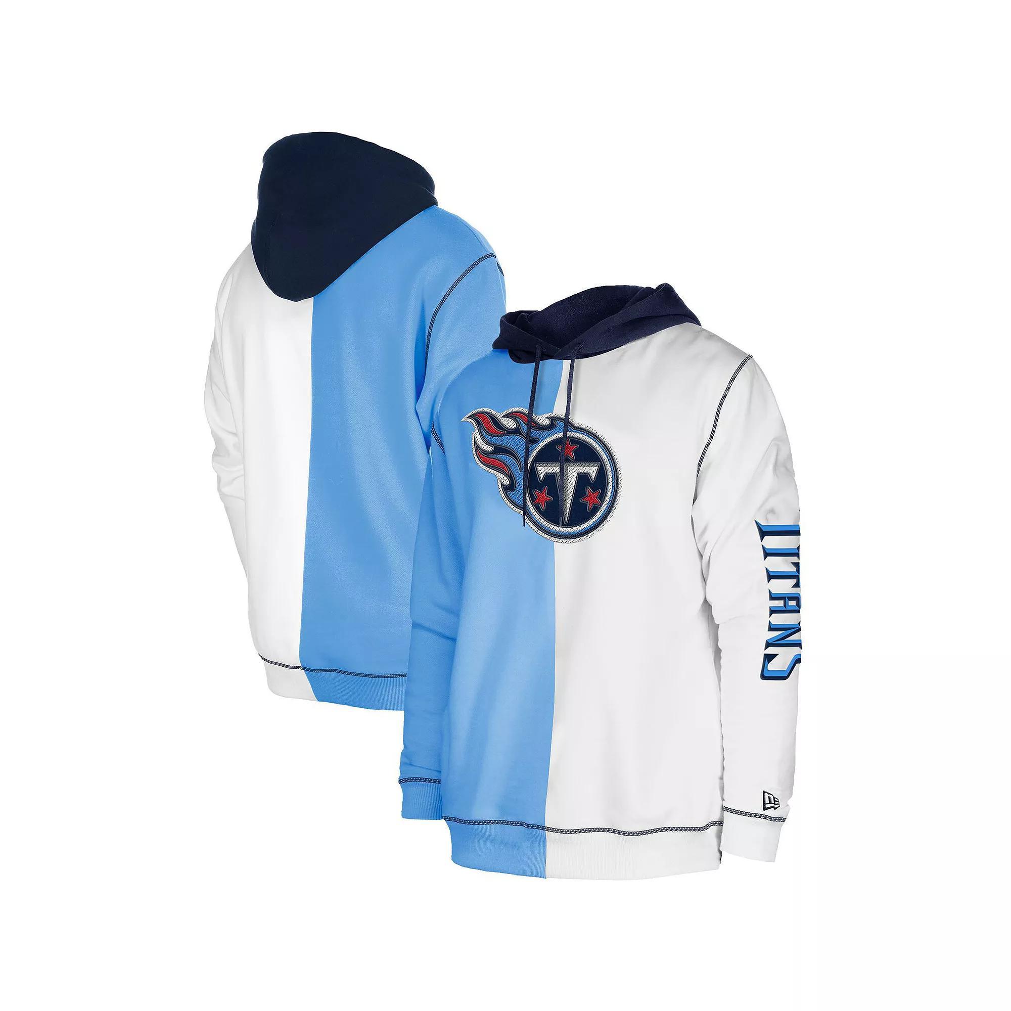 Men's New Era Light Blue/White Tennessee Titans Third Down Split Raglan Pullover Hoodie, Size: Medium Product Image