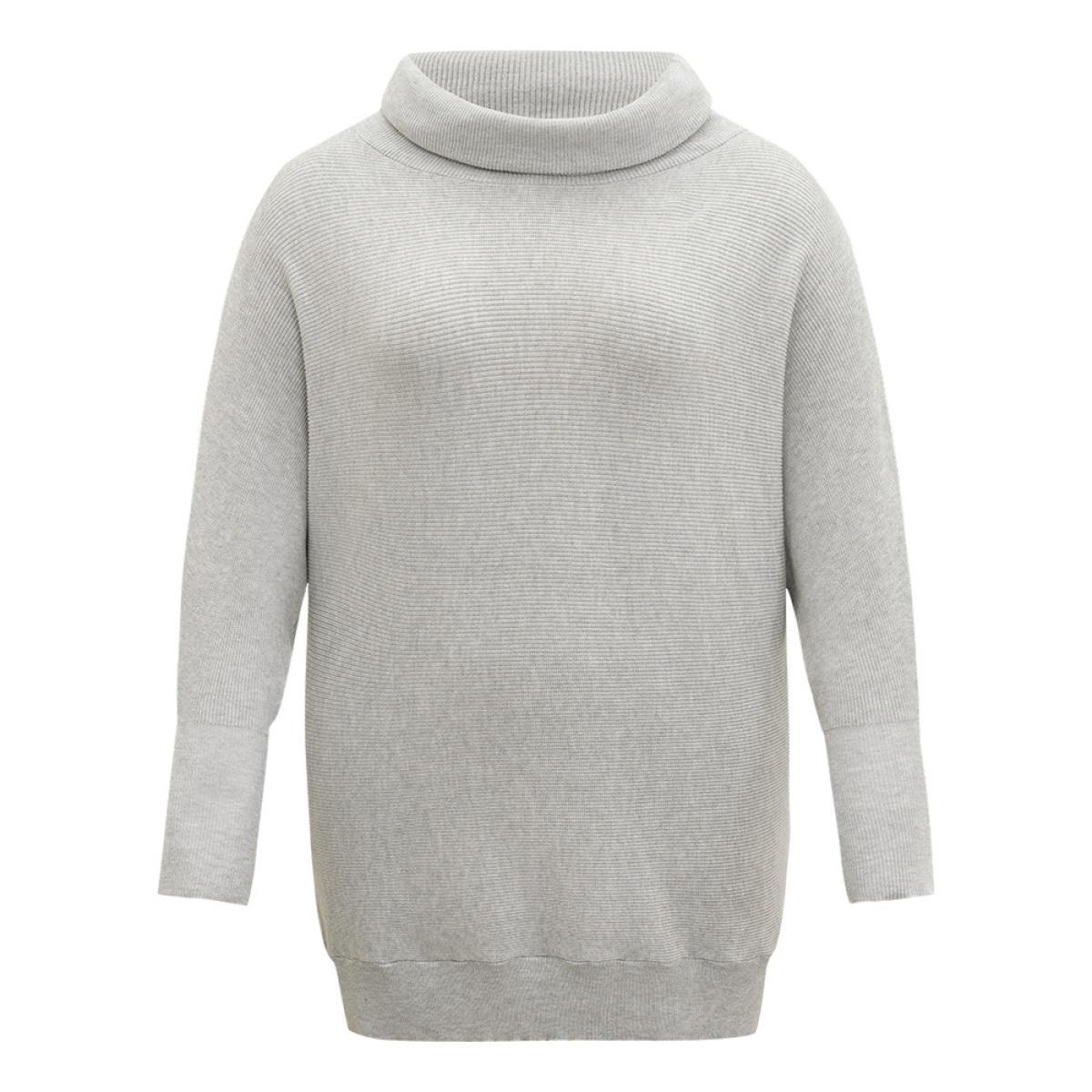 Plus Size Supersoft Essentials Lapel Collar Batwing Sleeve Pullover LightGray Women Casual Loose Long Sleeve Lapel Collar Dailywear Pullovers BloomChic 14-16/1X Product Image