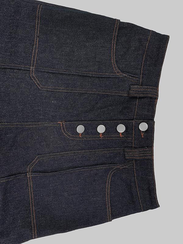 High Waisted Straight Leg Contrast Color Split-Joint Jean Pants Bottoms Product Image