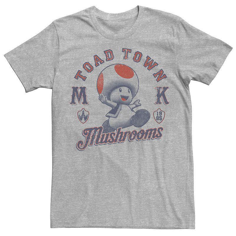 Mens Super Mario Bros. Toad Town Mushrooms Portrait Tee Athletic Grey Product Image