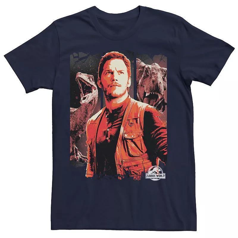 Men's Jurassic World Two Owen and Dinosaurs Red Hue Panel Portrait Tee, Size: XXL, Blue Product Image