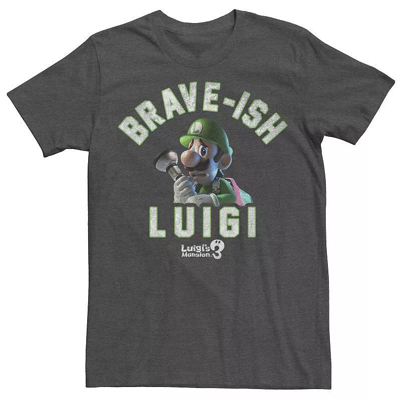 Mens Luigis Mansion 3 Brave-ish Luigi Portrait Graphic Tee Grey Heather Product Image