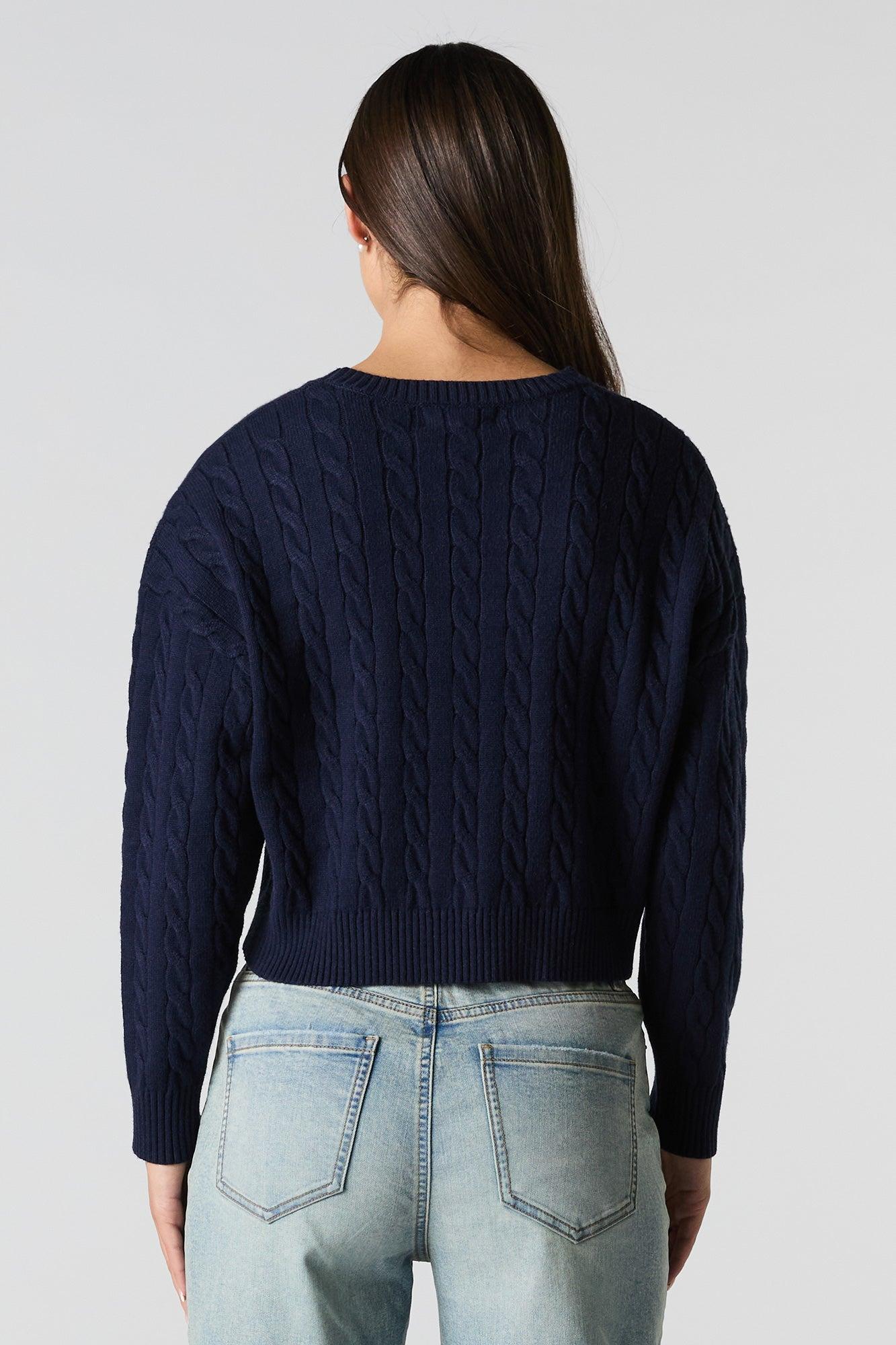 Embroidered Cable Knit Cropped Sweater Female Product Image