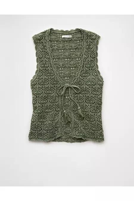 AE Tie Front Crochet Vest Product Image