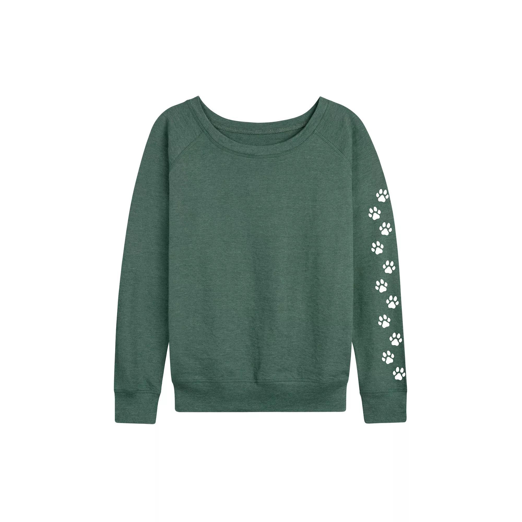 Women's Paw Prints Sleeve French Terry Long Sleeve Tee, Girl's, Size: XL, Grey Green Product Image