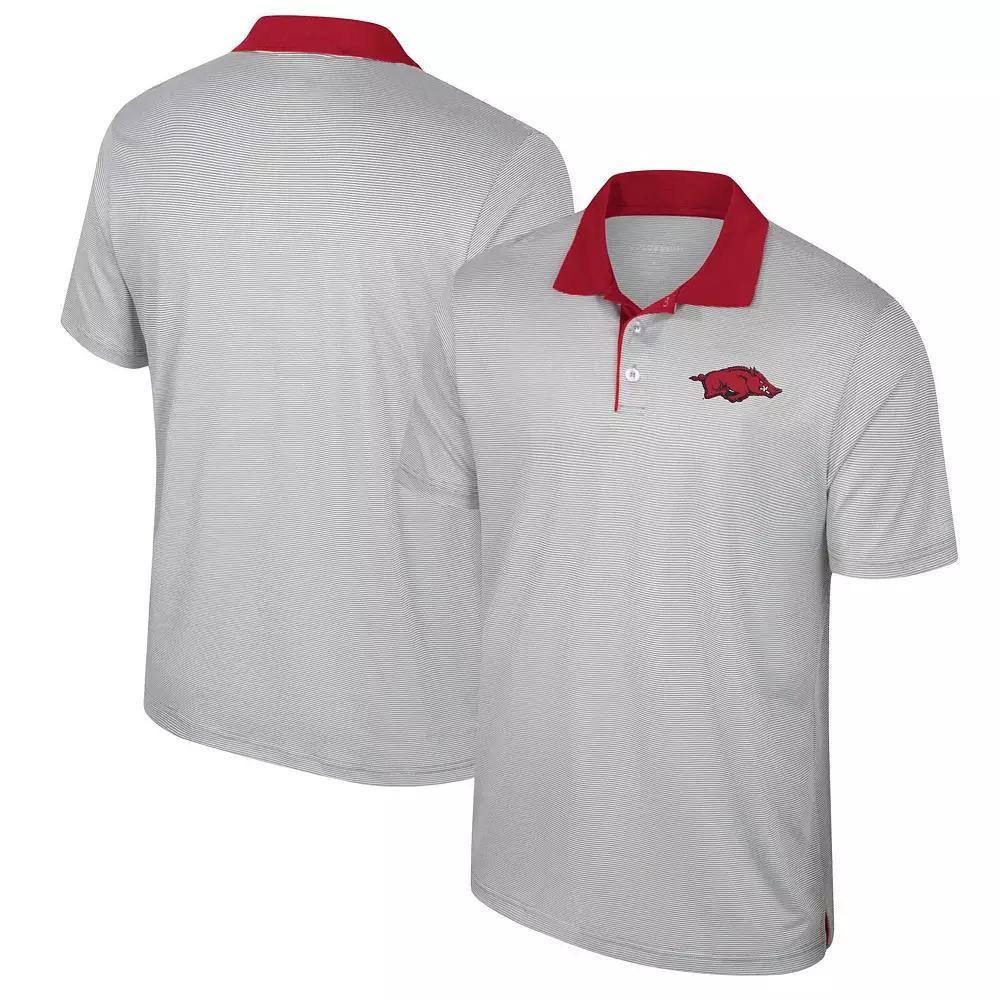 Men's Colosseum Gray Arkansas Razorbacks Big & Tall Tuck Striped Polo, Size: 4XLT, Grey Product Image