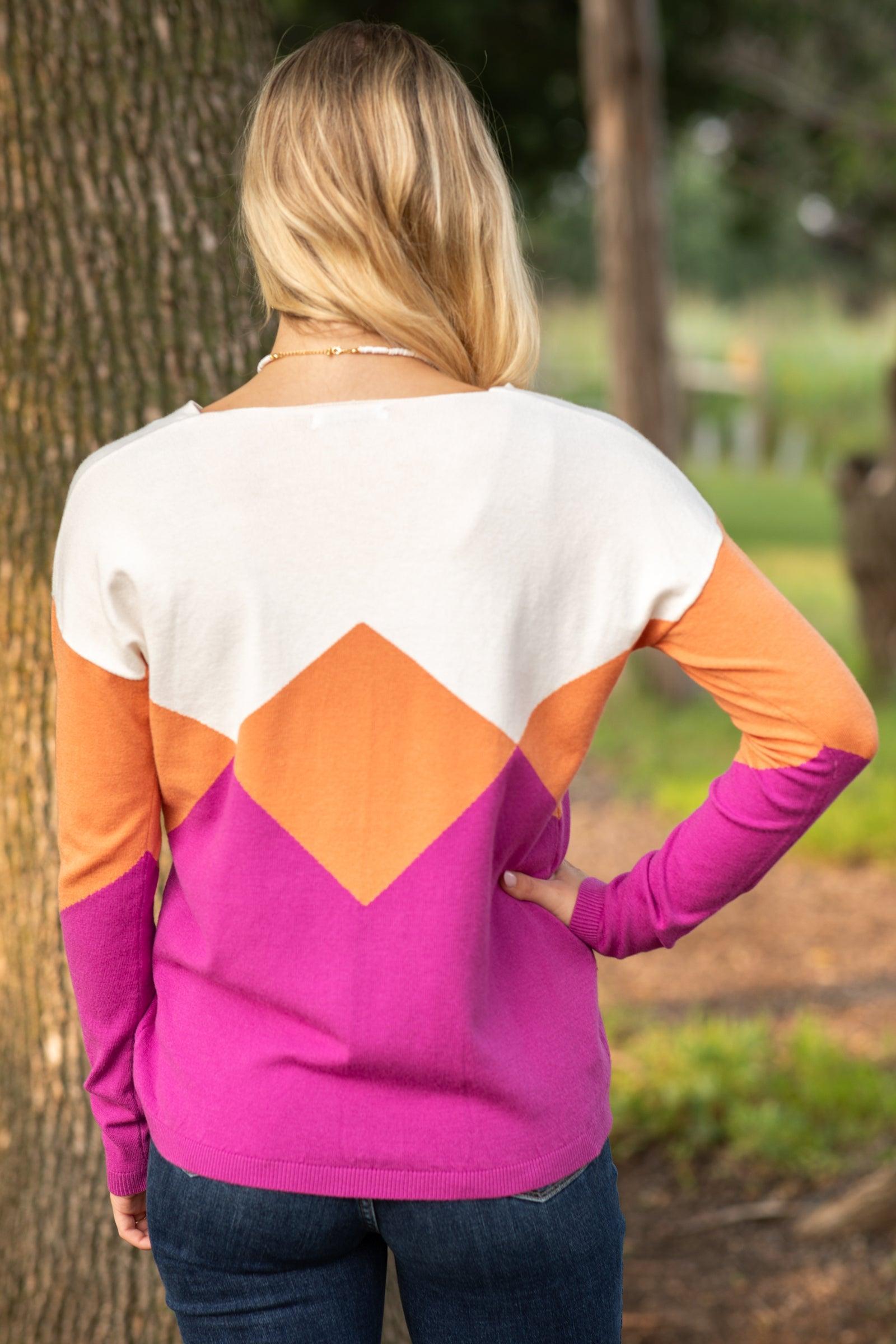 Colorblock Geometric Print V-Neck Sweater Product Image