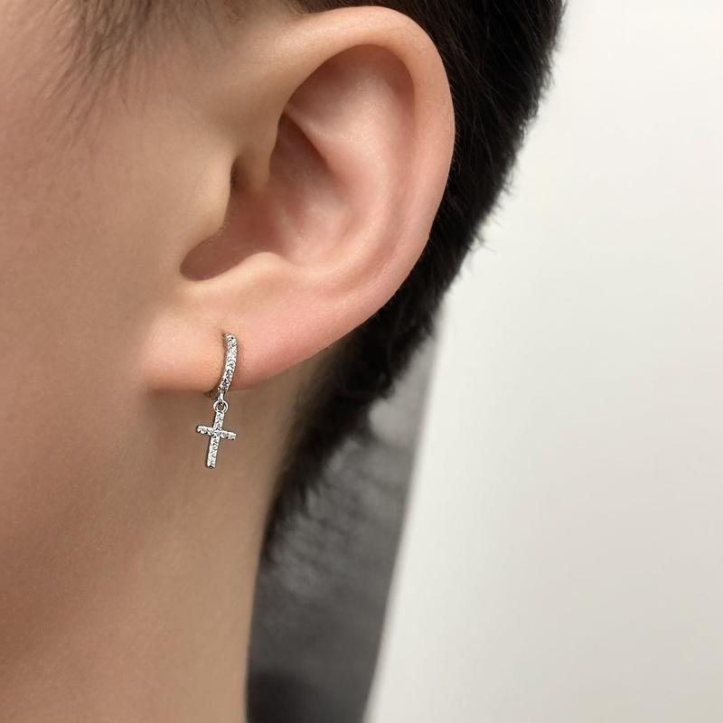 Rhinestone Cross Hoop Earring Product Image