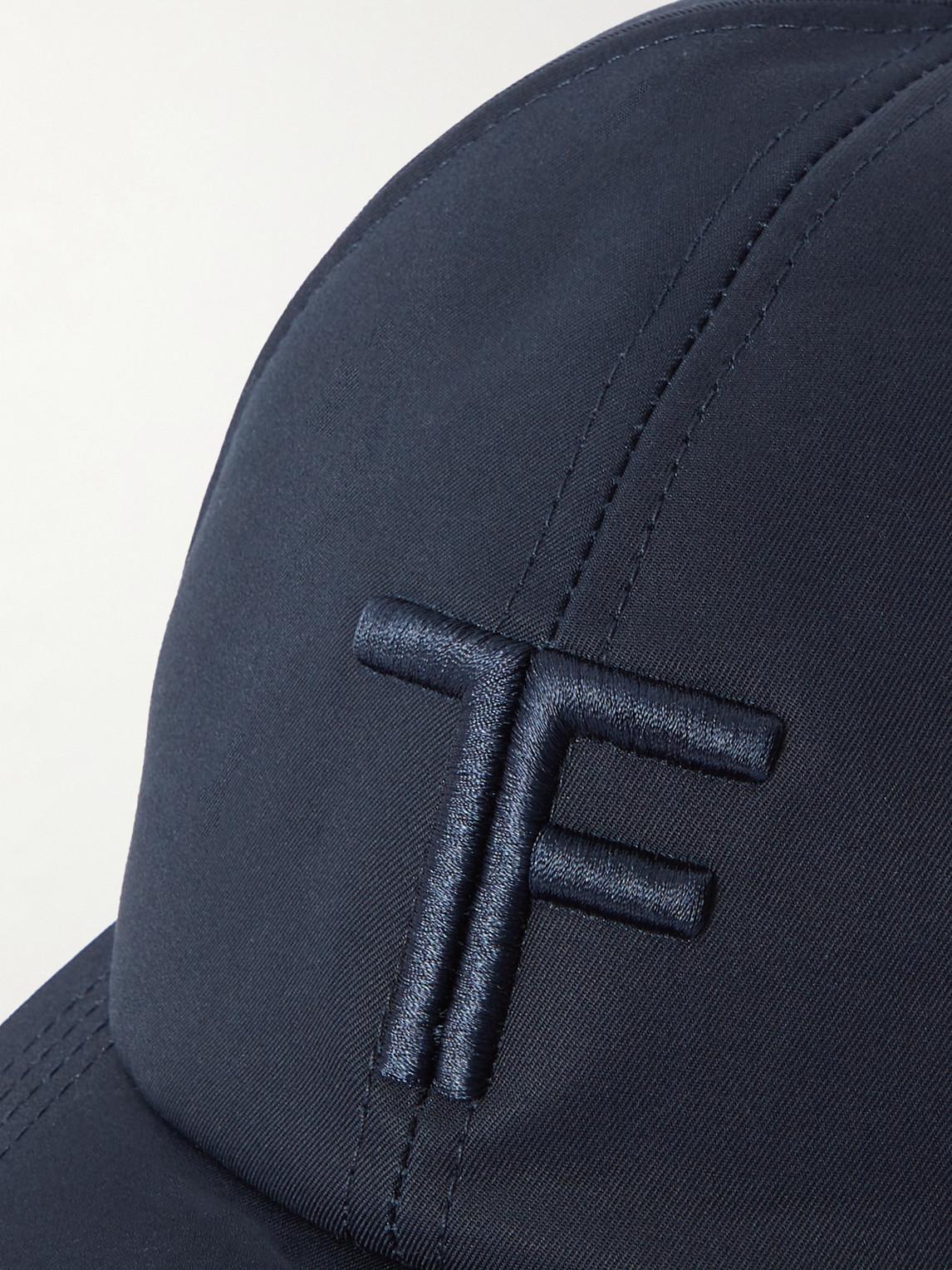 TOM FORD Leather-trimmed Logo-embroidered Cotton-twill Baseball Cap In Blue Product Image